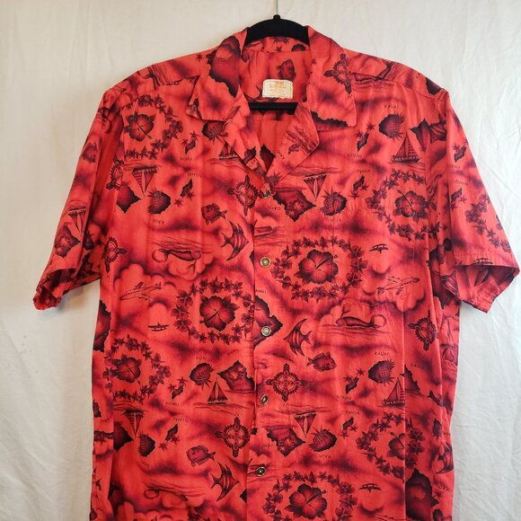 Vintage Ui-Maikai Hawaiian Shirt Size Large Red Cotton Aloha - Picture 1 of 13